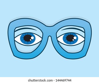 Blue framed glasses with eyes  