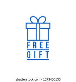 blue free gift thin line logo. stroke flat style trend modern give giftbox logotype graphic art simple design isolated on white background. concept of lucky customer or client and giveaway presents