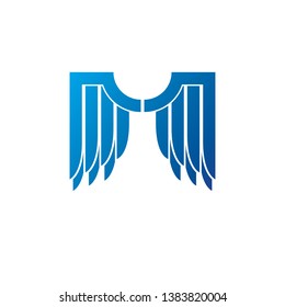 Blue freedom Wings emblem. Heraldic Coat of Arms decorative logo isolated vector illustration.