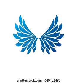 Blue freedom Wings emblem. Heraldic Coat of Arms decorative logo isolated vector illustration.