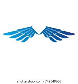 Blue freedom Wings emblem. Heraldic Coat of Arms decorative logo isolated vector illustration.
