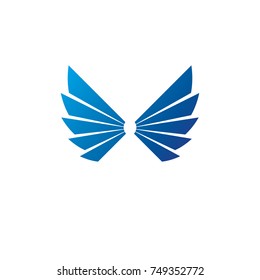 Blue freedom Wings emblem. Heraldic Coat of Arms decorative logo isolated vector illustration.