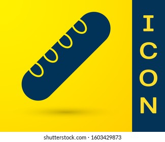 Blue French baguette bread icon isolated on yellow background.  Vector Illustration