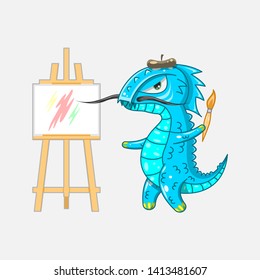 Blue French Dragon Artist With Easel Draw