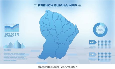 Blue French Guiana Map with States, Political French Guiana infographic map vector illustration