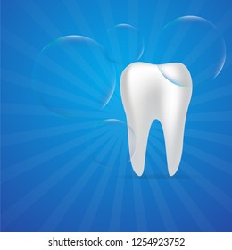 blue and fresh background tooth and soap blob