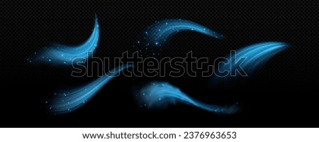 Blue fresh cold air wind wave flow light effect. Conditioner breeze swirl isolated smoke trail. 3d ice breath suction with dust sparkle element illustration. Transparent winter fan vacuum stream. Stock foto © 