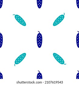 Blue Fresh cucumber icon isolated seamless pattern on white background.  Vector