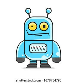 Blue Friendly Android Robot Character With Two Antennas Vector Cartoon Illustration