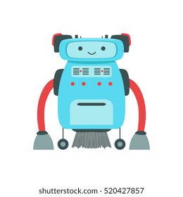 Blue Friendly Android Robot Character With Hair Vector Cartoon Illustration