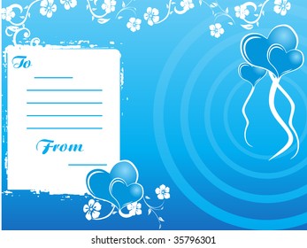 blue friendship day with heart and floral, greeting