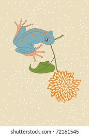 Blue frog and flower
