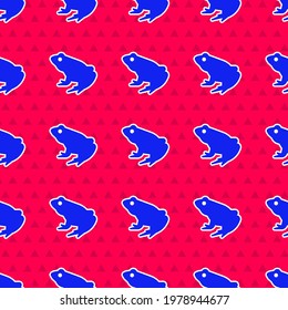 Blue Frog icon isolated seamless pattern on red background. Animal symbol.  Vector