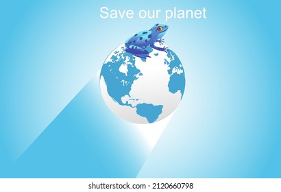 Blue frog sits on the globe, isometric view, enfornment saving green energy theme,  bacground vector