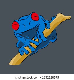 Blue Frog Vector Drawing Illustration With Red Eyes