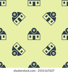 Blue Front facade building jewelry store icon isolated seamless pattern on yellow background.  Vector