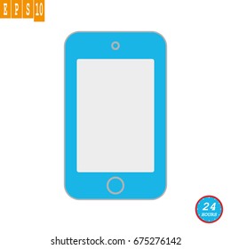 Blue front view mobile phone icon with grey empty screen. Mobile phone blue color sign vector eps10.
