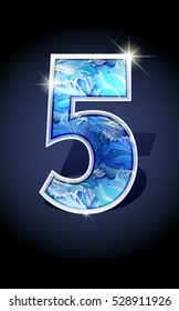 Blue frost winter number five on dark background isolated. Blue frost illustration number 5 for winter date design. Number 5 icon. Vector illustration stock vector.
