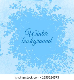 Blue Frosted Window. Snow Frame With Frosty Patterns. Design Vector Illustration