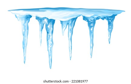 Blue frozen icicle cluster hanging down from snow, eps10 isolated