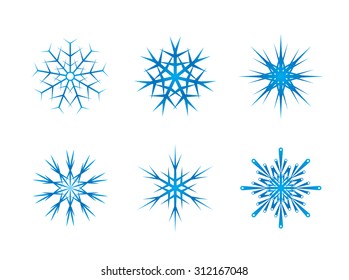 Blue frozen set of snowflakes isolated on white background. Vector illustration ready to change colour.