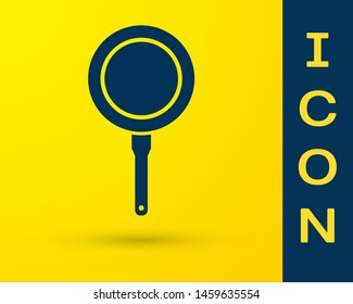 Blue Frying pan icon isolated on yellow background. Fry or roast food symbol.  Vector Illustration