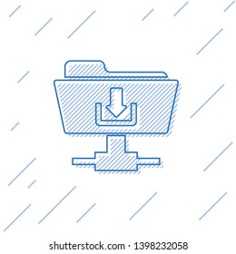 Blue FTP folder download line icon on white background. Concept of software update, transfer protocol, router, teamwork tool management, copy process. Vector Illustration