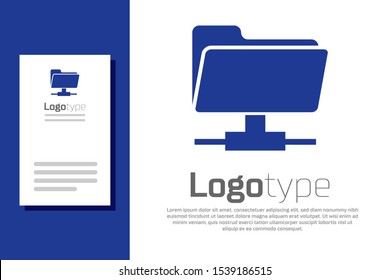 Blue FTP folder icon isolated on white background. Software update, transfer protocol, router, teamwork tool management, copy process, info. Logo design template element. Vector Illustration