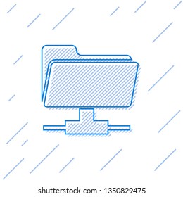 Blue FTP folder line icon isolated on white background. Concept of software update, ftp transfer protocol, router, teamwork tool management, copy process, info. Vector Illustration