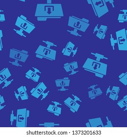 Blue FTP folder upload icon seamless pattern on blue background. Concept of software update, transfer protocol, router, teamwork tool management, copy process. Vector Illustration