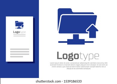 Blue FTP folder upload icon isolated on white background. Software update, transfer protocol, router, teamwork tool management, copy process. Logo design template element. Vector Illustration