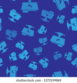 Blue FTP operation successful icon seamless pattern on blue background. Concept of software update, transfer protocol, teamwork tool management, copy process. Vector Illustration