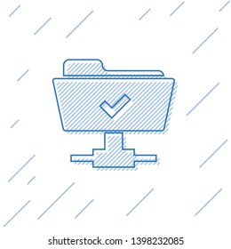Blue FTP operation successful line icon on white background. Concept of software update, transfer protocol, teamwork tool management, copy process. Vector Illustration