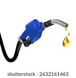 Blue fuel pump nozzle isolated on a transparent background. Realistic vector illustration of gas pump dispenser, Diesel fuel dispenser