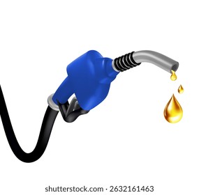 Bocal azul da bomba de combustível isolado sobre um fundo transparente. Ilustração vetorial realista de distribuidor de bomba de gás, distribuidor de combustível diesel