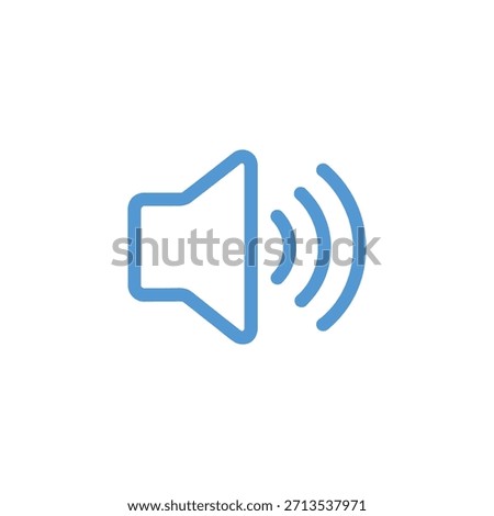 Blue full volume speaker outline icon on a clear white background
