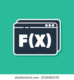 Blue Function mathematical symbol icon isolated on green background.  Vector Illustration