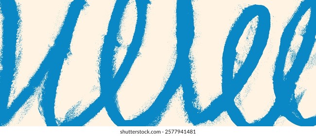 Blue funky curly bold brush strokes background. Hand drawn sketchy vector banner background with spiral or squiggle thick line. Contemporary abstract backdrop with rough splatter texture.