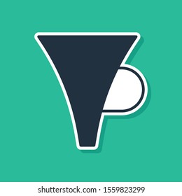 Blue Funnel or filter icon isolated on green background.  Vector Illustration