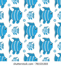 Blue funny fish seamless pattern