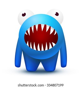 Blue Funny Monster. Vector Illustration.