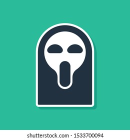 Blue Funny and scary ghost mask for Halloween icon isolated on green background. Happy Halloween party.  Vector Illustration