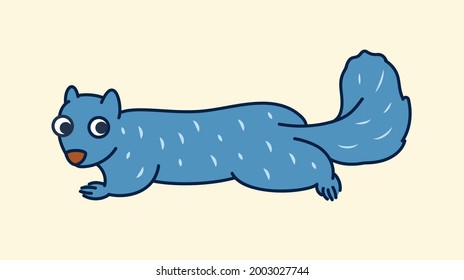 Blue funny squirrel lying down on the ground in bold illustration art vector design 