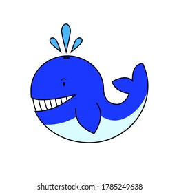 Blue funny whale vector illustration