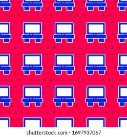 Fusible azul del icono del componente de protección eléctrica aislado sin fisuras en el fondo rojo. Fusible protector de fusión. Ilustración vectorial