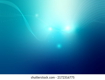 Blue Futruristic Dynamic Wave Neon Glow Light Abstract Background, Innovation Technology, Communication, Tranquil Underwater Concept Backdrop