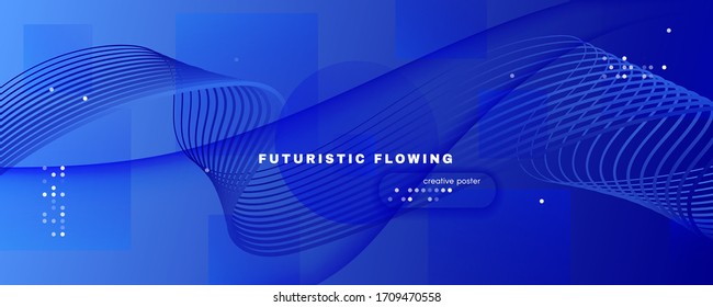 Blue Futuristic Abstract. Minimal Design. 3d Dynamic Background. Graphic Wave Banner. Business Futuristic Abstract. Fluid Shape Magazine. 3d Flow Pattern. Blue Futuristic Abstract.