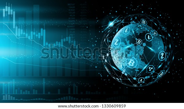 Blue Futuristic Background Bitcoin Blockchain Electronic Stock - 