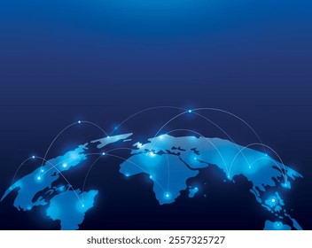 Blue futuristic background with planet Earth. Vector. Internet satellites transmit signals. Map of the planet. Global social network. Future. Internet and technology. Blue