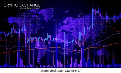 Blue futuristic background. Quotes on world markets. Modern technology. Online banking, financial communications and mining. World wide web. Planet Earth. Contours of the continents. Vector.
